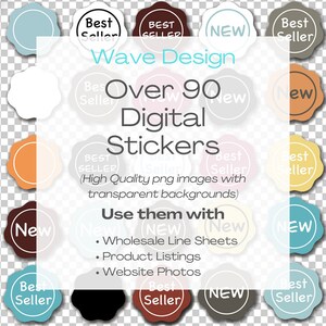 Wholesale Line Sheet Digitale Callout Stickers - Wave Design | Meer dan 100 transparante achtergrondstickers voor productfoto's