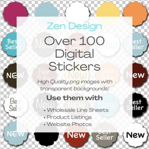Groothandel Line Sheet Digitale Callout Stickers - Zen Design | Meer dan 100 transparante achtergrondstickers voor productfoto's