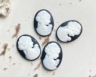 Black and White Resin Lady Cameos 4 - 25x18mm