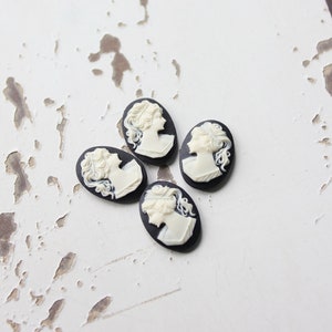 Black and Ivory Resin Cameos  | 18x13mm