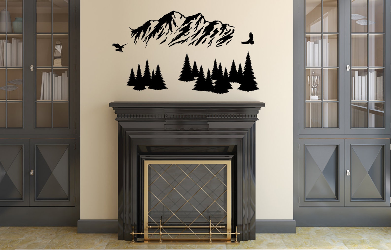 Mountain Range Vinyl Wall Decal Eagles Pine Trees Nature Etsy