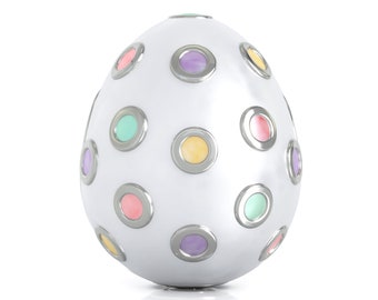NEW White Glossy Enamel Easter Egg with Colored Dots Bead Charm - 925 Sterling Silver - Universal Core Fits Pandora - BELLA FASCINI®  F-177