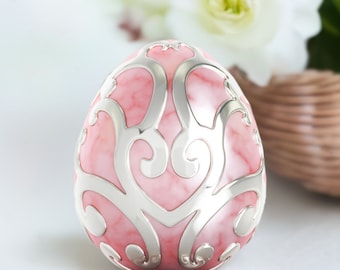 Spring Easter Egg Charm Bead - 925 Sterling Silver Scroll with PINK Luxe Color Enamel - Universal Core Fits Pandora - BELLA FASCINI® F-179