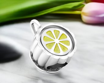 Cup of Tea Teacup Enamel Bead Charm - Lemon Yellow - 925 Sterling Silver - Fits Pandora and Compatible Brand Bracelets - BELLA FASCINI® F-50