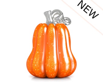 Fall Harvest Bracelet Bead Charm - Gourd Pumpkin - Orange Sparkle - 925 Silver - Fits Pandora and Compatible Brands - BELLA FASCINI F-240