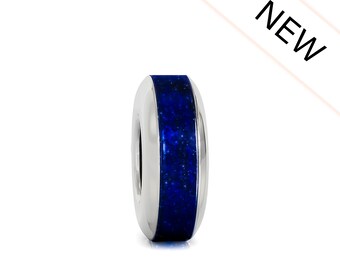 Enamel Spacer Bead Charm - Metallic Blue Sparkle - Sterling Silver - Fits Pandora and Compatible Brand Bracelets - BELLA FASCINI® S-16