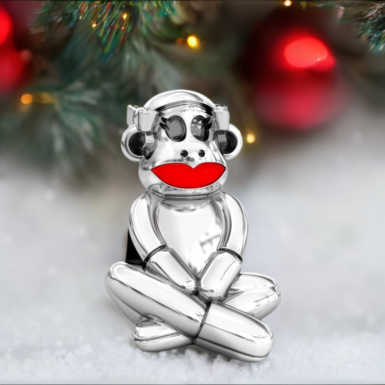 Cute Sock Monkey Girl with Bow Bead Charm 925 Sterling Silver Fits Pandora and Compatible European Brand Bracelets BELLA FASCINI® F-12 image 1