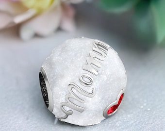 MOMMY Family Enamel Bead Charm - Authentic BELLA FASCINI® - White & Red - Sterling Silver - Fits Pandora and Compatible European Bracelets