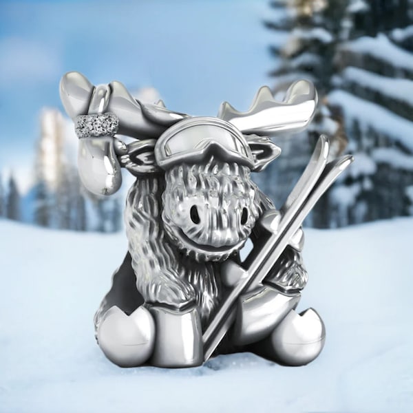 Koop 1 en krijg 1 item GRATIS - Winter Ski Moose Bead Charm + 1 gratis sneeuwbalkraal - 925 zilver - Past bij het merk Pandora - BELLA FASCINI® F-06