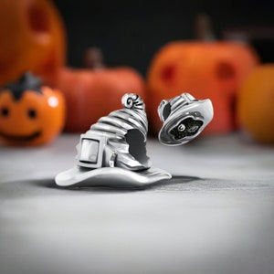 Witch Hat Enamel Cat Charm: 925 Sterling Silver Pandora Compatible