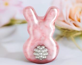 Bunny Butt Charm Bead - 925 Sterling Silver with PINK Pearlescent Luxe Color Enamel - Universal Core Fits Pandora - BELLA FASCINI® F-187