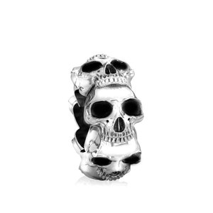 Halloween Skull Bead Charm Spacer - 925 Sterling Silver - Fits Pandora and Compatible European Brand Bracelets - BELLA FASCINI® S-102