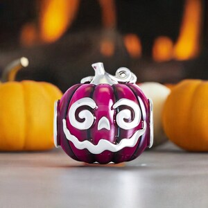 Jewel Pumpkin Halloween Bead Charm Vivid Purple Enamel 925