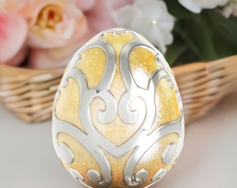 Spring Easter Egg Charm Bead - 925 Sterling Silver Scroll with GOLDEN Luxe Color Enamel - Universal Core Fits Pandora - BELLA FASCINI® F-184