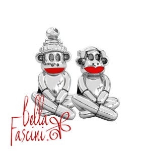 Cute Sock Monkey Girl with Bow Bead Charm 925 Sterling Silver Fits Pandora and Compatible European Brand Bracelets BELLA FASCINI® F-12 image 4