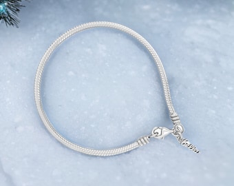Braccialetto a catena serpente con perline sottili in argento sterling 925 per gioielli da donna