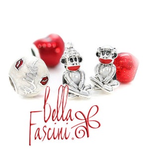 Cute Sock Monkey Girl with Bow Bead Charm 925 Sterling Silver Fits Pandora and Compatible European Brand Bracelets BELLA FASCINI® F-12 image 5