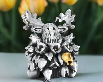 Spring Tulip Bouquet Moose Bead Charm - with Solid 18K Tulip Accent - 925 Silver - Fits Pandora and Compatible Bracelets - BELLA FASCINI®