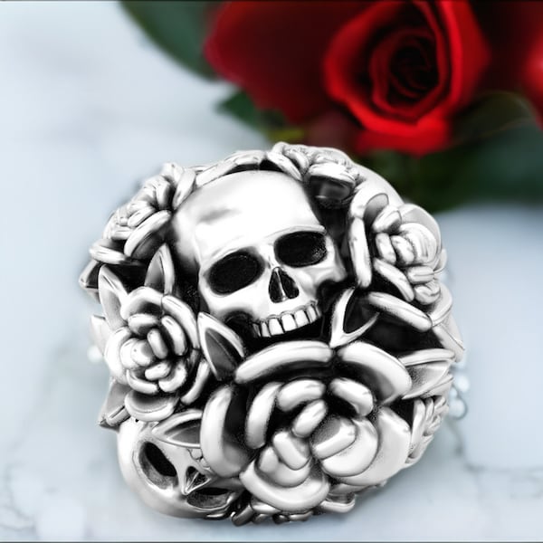 Charm perle dia de los Muertos - bouquet de fleurs roses tête de mort - argent sterling - convient aux bracelets Pandora et compatibles - BELLA FASCINI® F-68