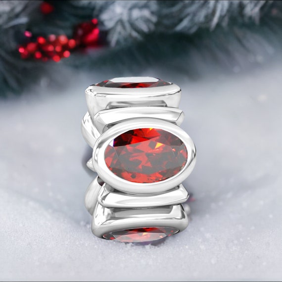Sterling Silver Oval Garnet January Bead Charm Sterling Silver Oval Garnet January Bead Charm