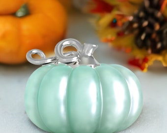 Fall Harvest Bracelet Bead Charm - Gourd Pumpkin - Green Pearlescent - 925 Silver - Fits Pandora and Compatible Brands - BELLA FASCINI F-221