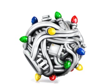 Christmas Tangled String of Lights Bead Charm - Multicolored Enamel - 925 Silver Fits Pandora and Compatible Bracelets - BELLA FASCINI® F-19