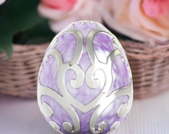 Spring Easter Egg Charm Bead - 925 Sterling Silver Scroll with PURPLE Luxe Color Enamel - Universal Core Fits Pandora - BELLA FASCINI® F-183