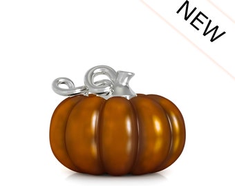 Fall Harvest Bracelet Bead Charm - Gourd Pumpkin - Brown Pearlescent - 925 Silver - Fits Pandora and Compatible Brands - BELLA FASCINI F-219