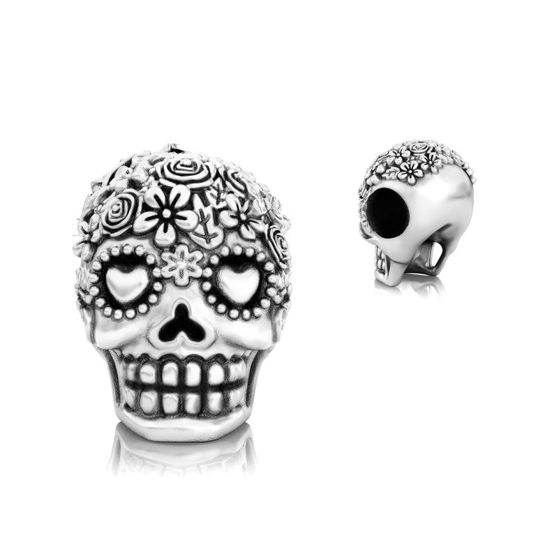 Sugar Skull Dia de los Muertos Bead Charm Flower Bouquet 925 Silver Fits Pandora and Compatible Brand Bracelets BELLA FASCINI® F-118 image 6