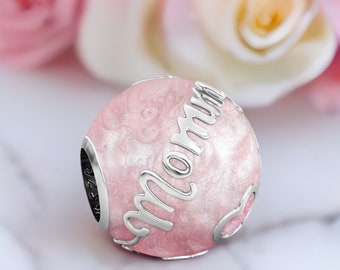 MOMMY Family Enamel Bead Charm - Authentic BELLA FASCINI® - Pink & Pink - Sterling Silver - Fits Pandora and Compatible European Bracelets