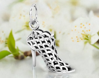 High Heel Stiletto Shoe Bead Charm - Lace Boot - 925 Silver - Fits Pandora and Compatible European Brand Bracelets - BELLA FASCINI® F-87