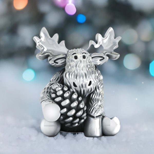 Fall Pine Cone w Leaf Moose Bead Charm - 925 Sterling Silver - Fits Pandora and Compatible European Brand Bracelets - BELLA FASCINI®