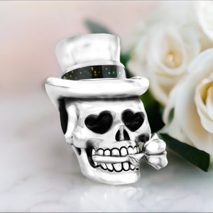 Groom Till Death Do Us Part Wedding Skull Muertos Bead Charm - 925 Silver - Fits Pandora and Compatible Bracelets - BELLA FASCINI® F-119