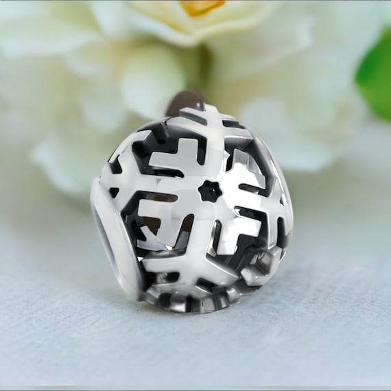 Xanadu Designs Snowflake European Bead Charm With Rhinestone Birthstone – Silver Plated For Charm Bracelets