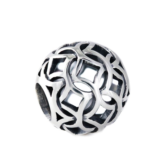 Diamond Weave Ball Bead Charm Sterling Silver Fits and
