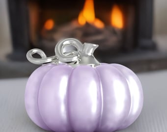 Fall Harvest Bracelet Bead Charm - Gourd Pumpkin - Purple Pearlescent - 925 Silver - Fit Pandora and Compatible Brands - BELLA FASCINI F-223