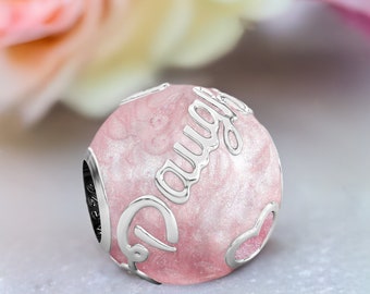 DAUGHTER Family Enamel Bead Charm - Authentic BELLA FASCINI® - Pink & Pink - Sterling Silver - Fits Pandora and Compatible Brand Bracelets