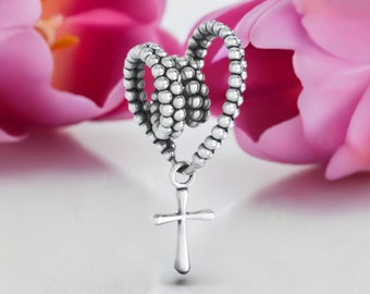 Rosary w/Cross Prayer Bead Charm - 925 Sterling Silver - Fits Pandora and Compatible European Brand Bracelets - BELLA FASCINI® F-124