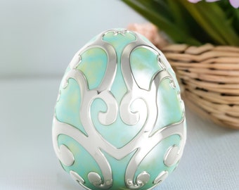 Spring Easter Egg Charm Bead - 925 Silver Scroll with Lemongrass GREEN Luxe Color Enamel - Universal Core Fits Pandora -BELLA FASCINI® F-185