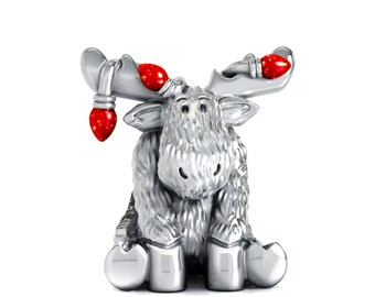 Christmas Lights Moose Bead Charm - Red Glitter - 925 Silver - Fits Pandora and Compatible European Brand Bracelets - BELLA FASCINI®