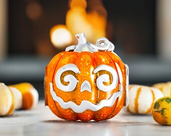 Jackie-O Pumpkin Halloween Bead Charm - Blaze Orange Enamel - 925 Silver - Fits Pandora and Compatible Bracelets - BELLA FASCINI® F-108