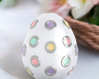 NEW White Glossy Enamel Easter Egg with Colored Dots Bead Charm - 925 Sterling Silver - Universal Core Fits Pandora - BELLA FASCINI®  F-177