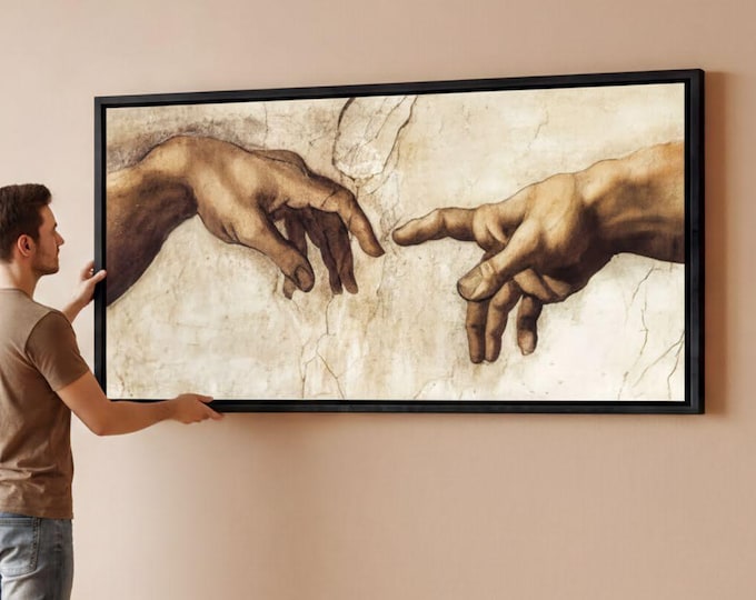 Michelangelo Creation of Adam Canvas Art, Renaissance Hands Wall Print