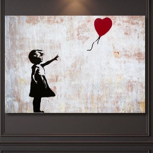 Colorful Ballon Girl Canvas Wall Art, Banksy Street Art, Trendy Wall Decor, Christmas Gift Banksy Wall Art, Graffiti Wall Art Gift Canvas