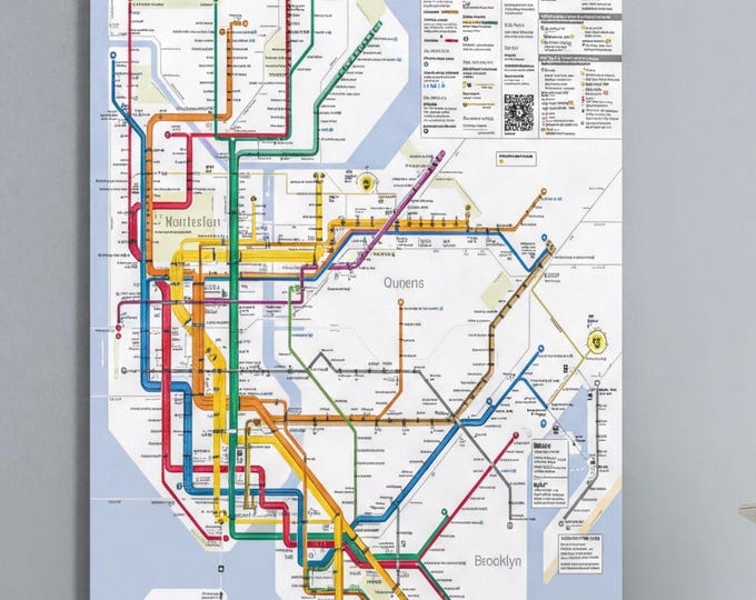 New York City Subway, Manhattan Map Canvas Print , Satin Varnish | Rolled, Stretched, Framed Options