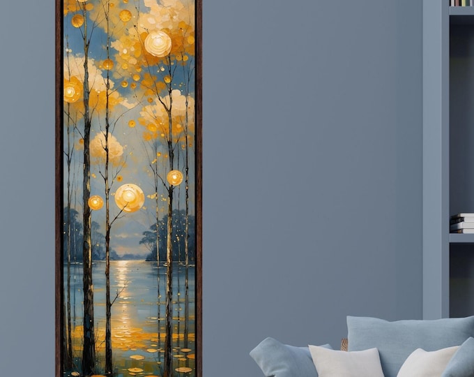 Long Narrow Canvas Wall Art Vertical Nature Print Tall Modern sun Tree or Mountain Wall Decor for Hallway,Entryway Small Space Styling Print