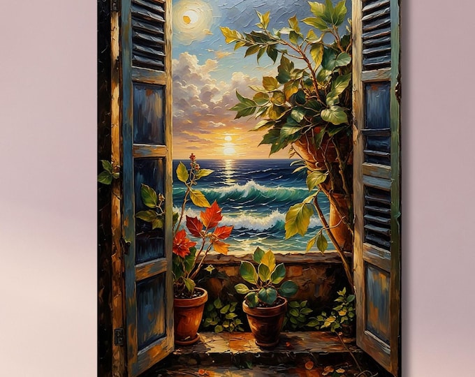 Style Open Window Henri Matisse Canvas Wall Art Sun Matisse and Klimt Style Painting Sea Orange   Matisse Window Klimt Canvas decor art