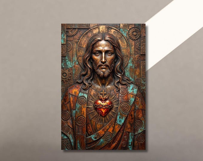 Sacred Heart Jesus Canvas: Rustic Christian Wall Art