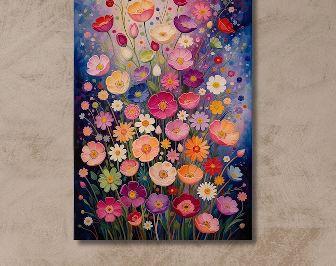 Gustav Klimt Vertical Floral Wall Art,Flower Garden Canvas Print, Mid Century Botanical Art, Klimt Museum Poster, Art Nouveau Decor Gift art