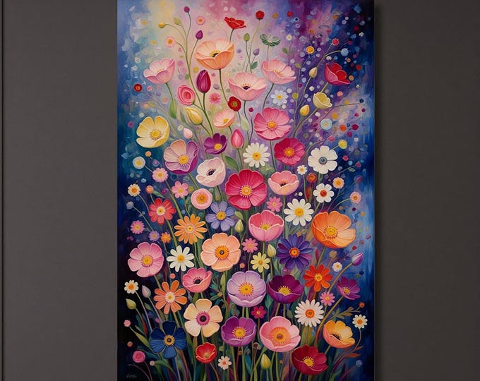Gustav Klimt Floral Canvas Print, Mid Century Botanical Art, Art Nouveau Decor